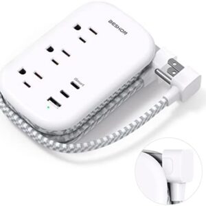 BESHON Flat Plug Power Strip, 3 Outlets with 3 USB…